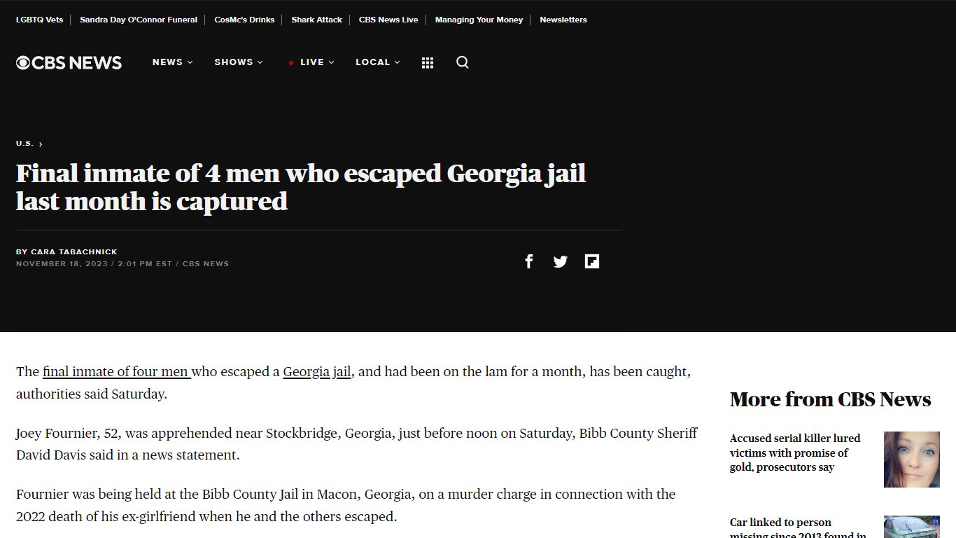 Final inmate of 4 men who escaped Georgia jail last month is captured ...